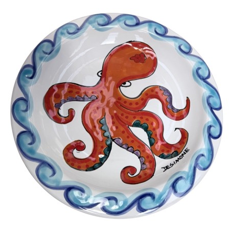 Piatto tondo Folk Polpo Ceramiche siciliane artigianali De Simone Piatto tondo Folk Polpo Ceramiche siciliane artigianali De Simone